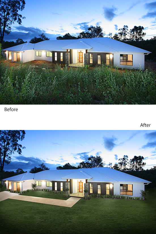 Virtual landscaping - before and after photo